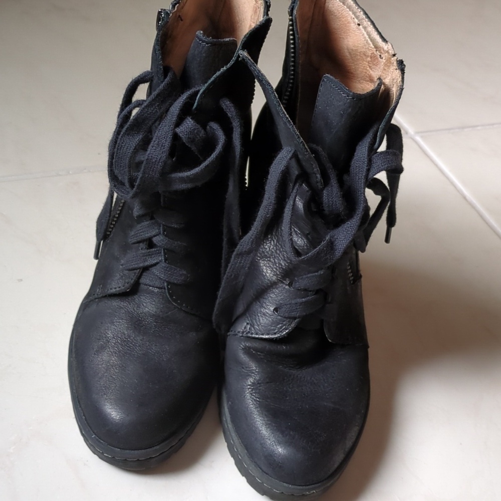 Biala Keiran Laced Heeled Ankle Black Boho Soft Leather Boots Sz 9.5/ 40